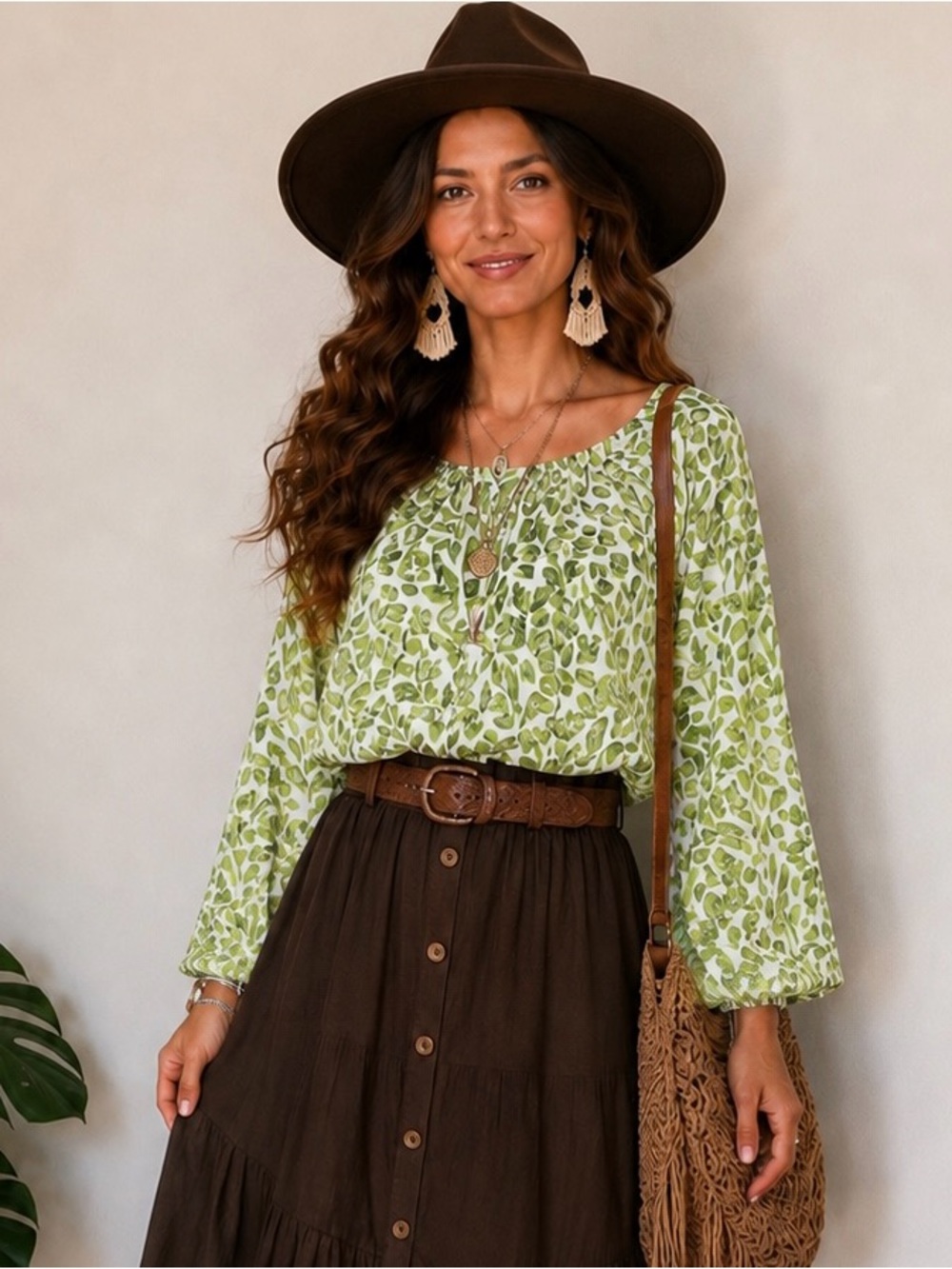 The Limited Green Leaf-Print Boatneck Tunic